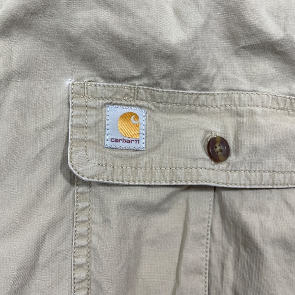 Carhartt 2XL Beige Button Up Relaxed Fit Short sleeve Pockets Cotton Spandex - Picture 4 of 6
